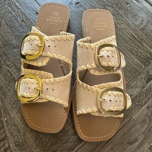 Oasis Society 2 Strap Slides Sandals Faux Suede Fabric SZ 8.5